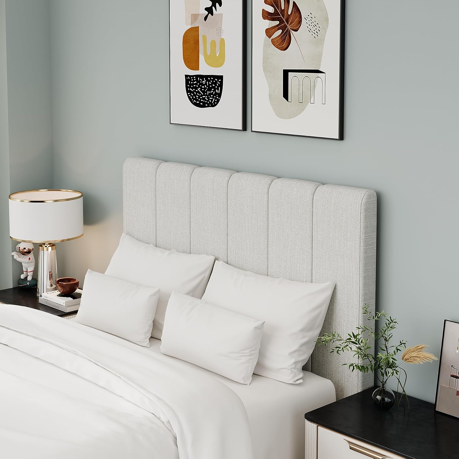 Yongchuang King Headboard Upholstered Headboards for King Size Bed Headboard Panels Adjustable Height Grayish White Linen Head Board